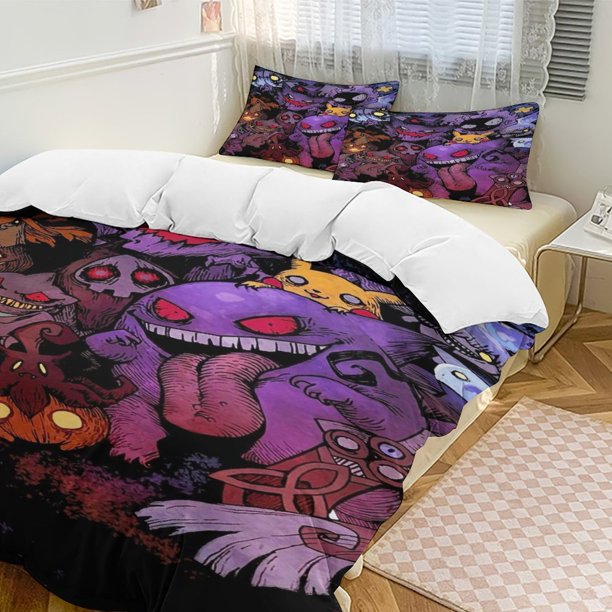 Gengar Bed Duvet Cover Funny Anime Cartoon Bedding Sets Lightweight 3 Piece Comforter Sets