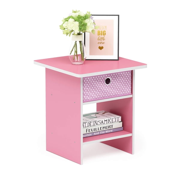 Mesa lateral Furinno Dario con cajón de tela rosa/rosa claro