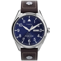 Reloj Timex X Pan Am Day-Date 42 Mm Para Hombre, Color Marrón/Azul