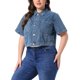 thumbnail image 4 of Agnes Orinda Chaqueta de Mezclilla Recortada para Mujer de Talla Grande para Escuela o Universidad, Clásica con Solapa, Manga Corta, Abotonada, Lavada, Casual con Bolsillo 3X Gris Azul, 4 of 6