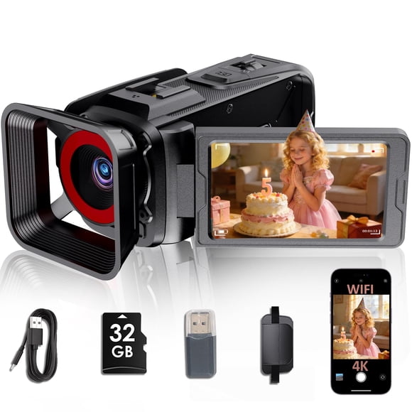Cámara de video RAZPLYN 1080P 64MP con pantalla abatible de 3" y Wi‑Fi