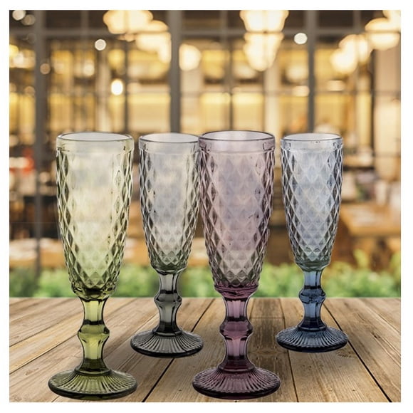 Set 4 Copas Champaña Vidrio Color Tipo Murano