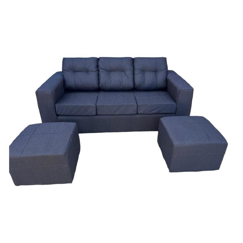 Kea - Sofá 3 Cuerpos Nize + 2 Pouf Tela Negro