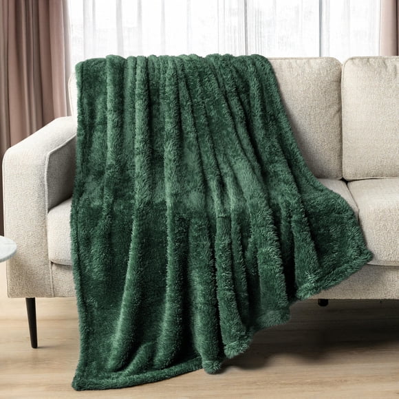 Manta PAVILIA Sherpa de forro polar verde esmeralda, 150 x 200 cm