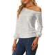 thumbnail image 4 of INSPIRE CHIC Tops de lentejuelas sin hombros para mujer con mangas largas para fiesta disco brillante con purpurina M Plata, 4 of 6