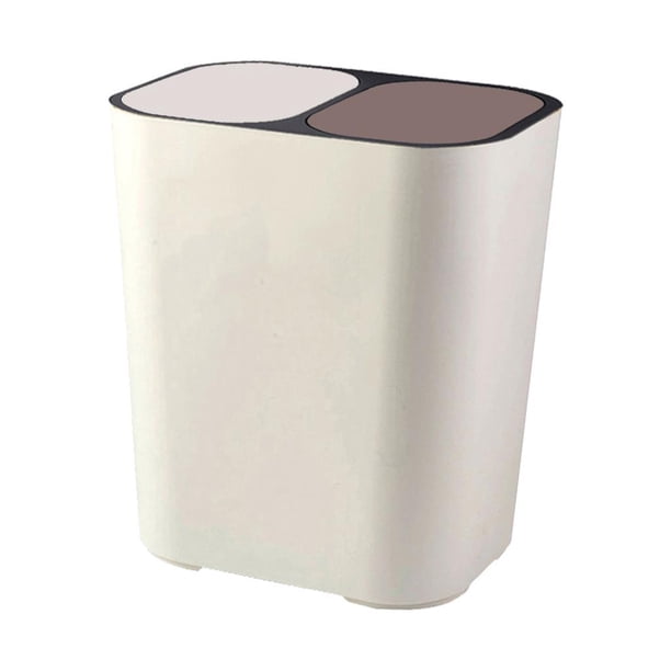Separación Seca Y Húmeda Cubo de Basura Cubos de Basura Domésticos 2 Compartimentos Diseño Elegante Papelera de Oficina para Lavandería, Vehículos Rec blanco