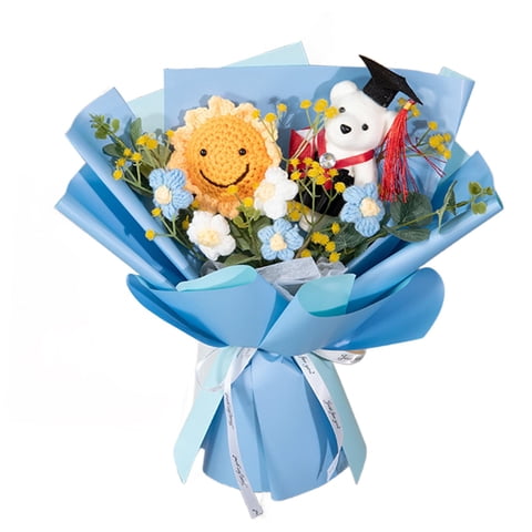 Magideal - Ramo De Flores De Ganchillo Ramo De Ganchillo Flores Artificiales De Punto Completadas Para La Decoración Del Banquete De Boda De Graduación Día Del Azul