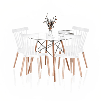 Klik Muebles - Comedor Mesa Eames Redonda Vidrio 80Cm + 4 Sillas Windsor Blancas