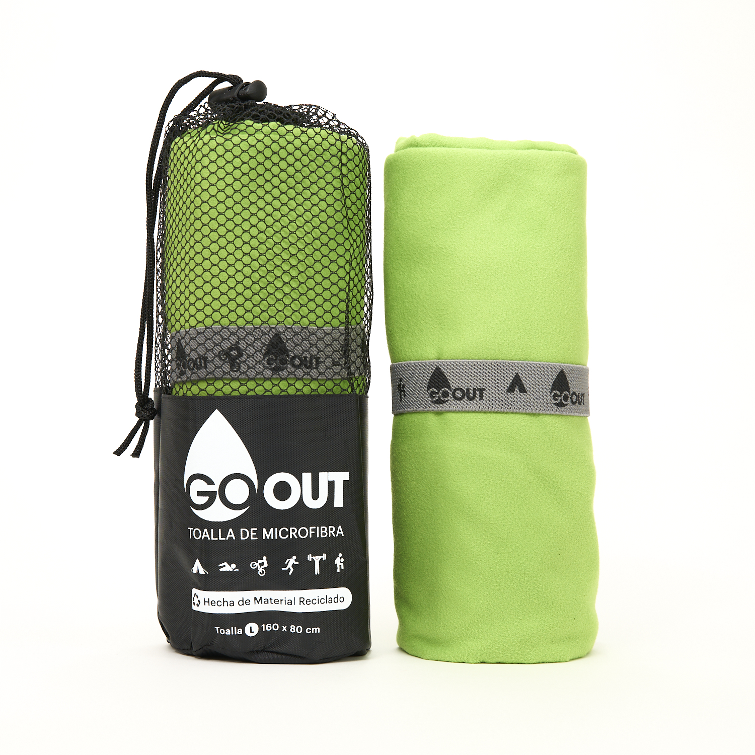 Go Out Toallas Microfibra - Toalla De Microfibra 100% Material Reciclado, Tamaño L Verde