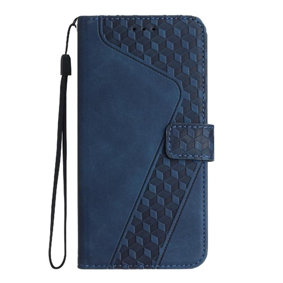 Funda tipo cartera para ZTE Blade A56 Pro con tarjetero, bolsillo para billetes, soporte, cierre magnético y correa para la muñeca, funda tipo folio con textura geométrica azul