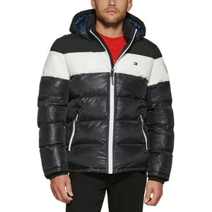 Chaqueta Tommy Hilfiger Con Capucha Acolchada Para Hombre, Color Negro/Blanco, Talla M