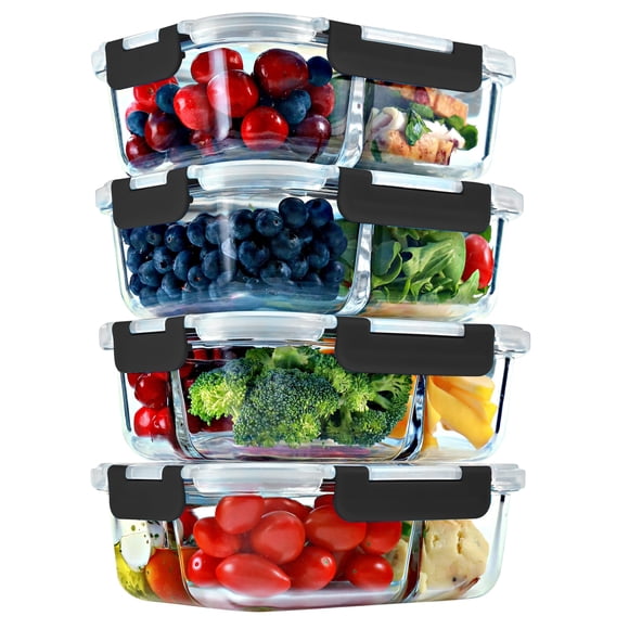 Recipientes de vidrio para preparación de comidas FIT Strong & Healthy, 4 x 800 ml