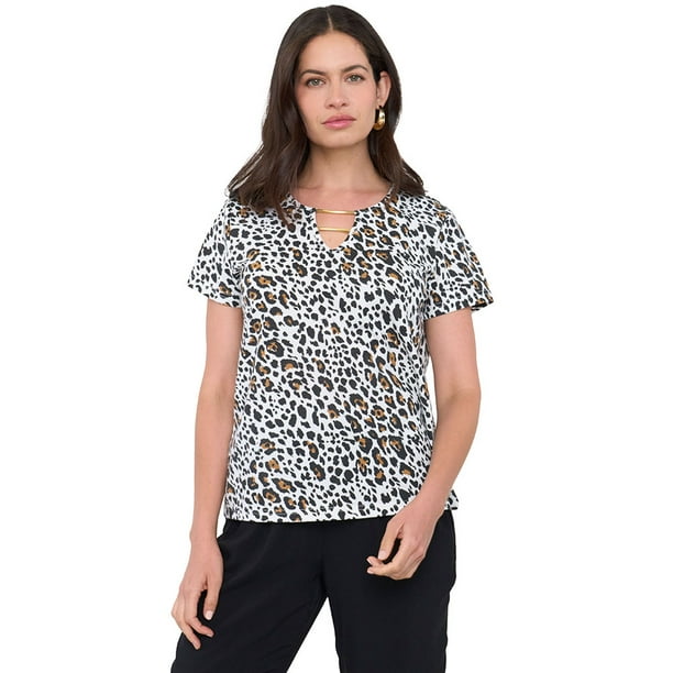 Polera Mujer Escote Aplicación Metálica Beige Corona
