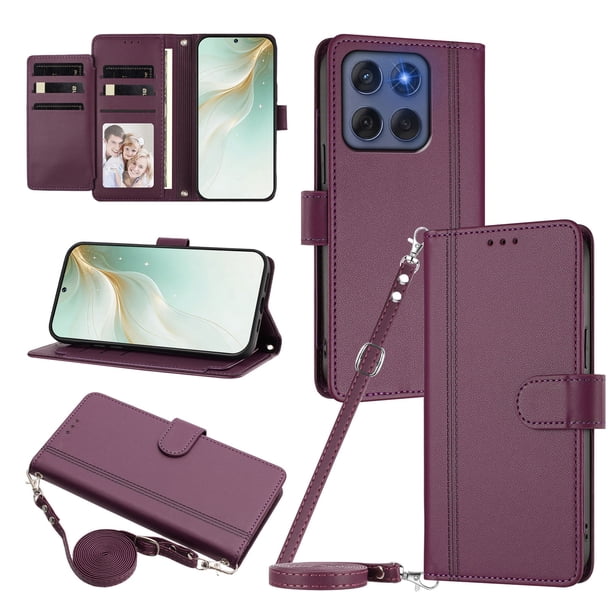 Motorola Edge 60 Fusion Funda Billetera con Cierre Magnético, Morado Oscuro