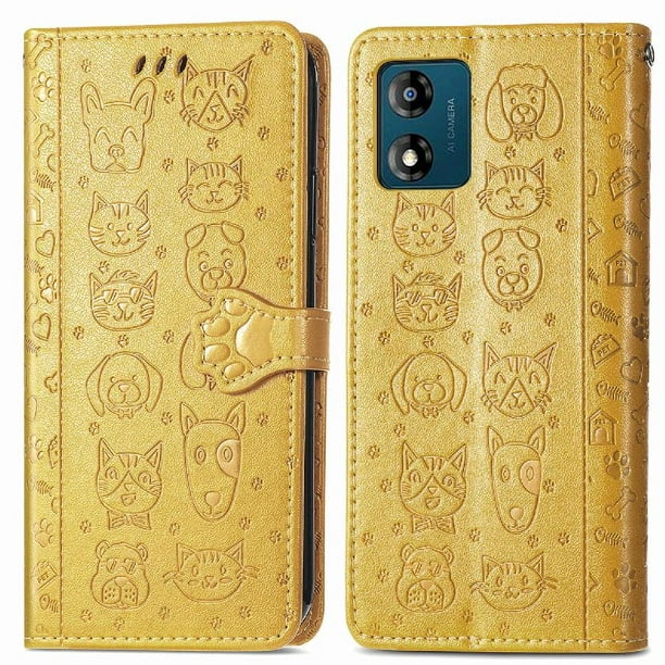 Funda Cartera FOXDOCK para MOTO E13 , Flip PU con Relieve de Gatos y Perros, Tarjetero y Soporte