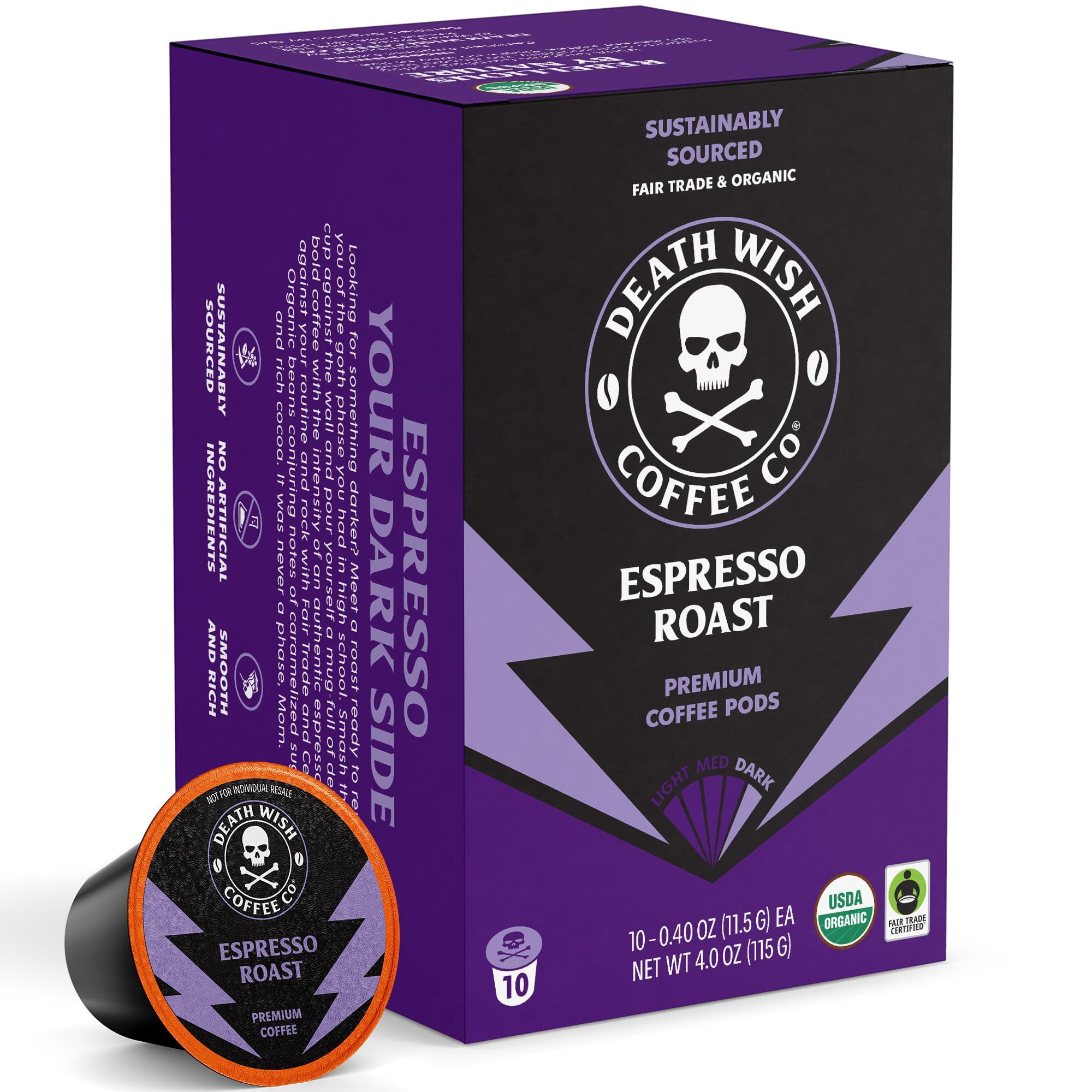 Coffee Pods Death Wish Coffee Espresso Roast, 10 Unidades