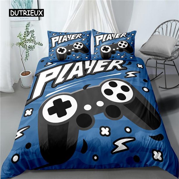 x228 Bed SheetsGaming Duvet Cover Set Gamer Room Decor for Boy Kids Teen Video Games Twin Bedding Set Microfiber Gamepad Let's Play Quilt Cover 3-Piece Bedding Set (1 Duvet Cover + 2 Pillow Shams) nj2