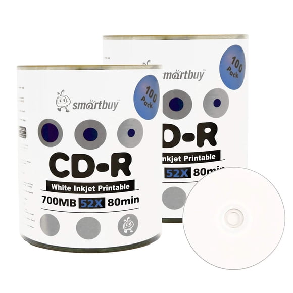 CD-R Smartbuy, 700 MB/80 min, 52 unidades, centro de inyección de tinta blanca imprimible