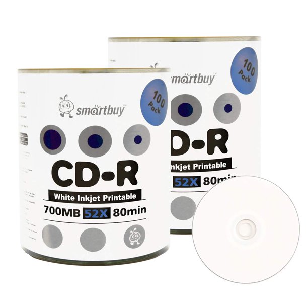 CD-R Smartbuy, 700 MB/80 min, 52 unidades, centro de inyección de tinta blanca imprimible