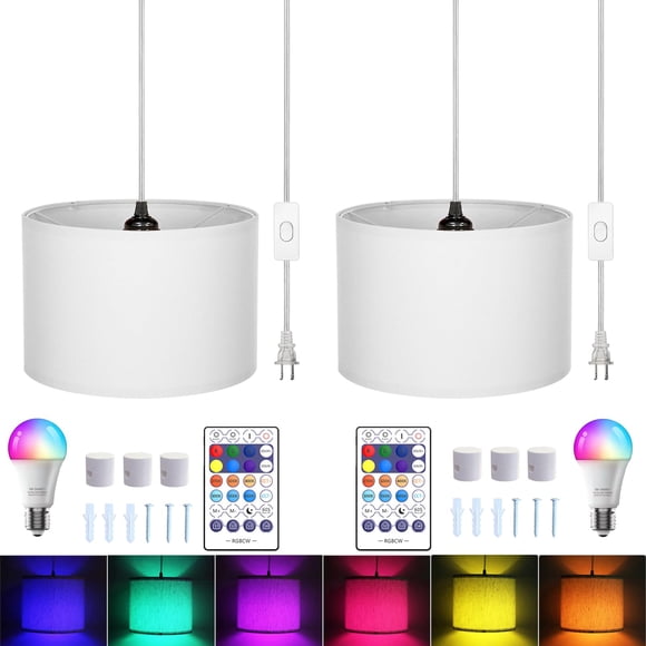Lámpara colgante ZSLAIFU con cable de 4,6 m, control remoto, luz RGB, paquete de 2