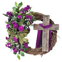 Magideal - Guirnalda De Pascua De Ratán Con Guirnalda De Vegetación, Coronas De Puerta Delantera Artificiales Redondas Para Festival, Celebración, Fiesta, Decora Rojo Púrpura