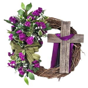Magideal - Guirnalda De Pascua De Ratán Con Guirnalda De Vegetación, Coronas De Puerta Delantera Artificiales Redondas Para Festival, Celebración, Fiesta, Decora Rojo Púrpura