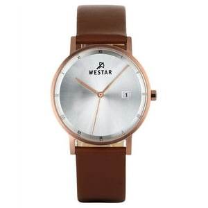 Reloj Westar Profile Brown Leather Strap Silver Dial Quartz 50221Ppn627 Men'S Watch