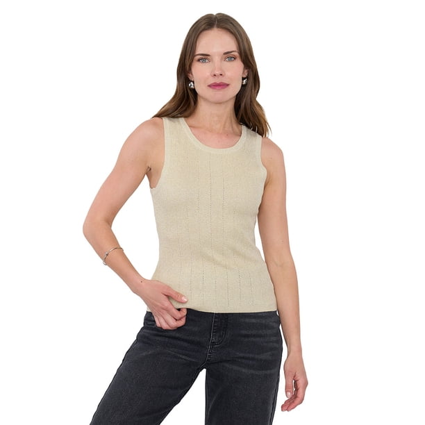 Tejido Mujer Sin Mangas Lurex Ecru Corona