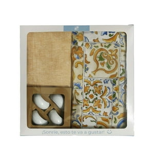 Decoexpress - Box Textil Y Argollas Tiles - (Mantel, Caminito, Servilletas Y Argollas) Amarillo
