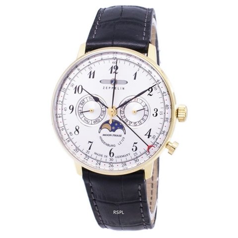 Zeppelin - Reloj Analógico De Cuarzo Suizo Con Correa De Cuero Negro Lz129 Hindenburg De 40 Mm Para Hombre 7038-1