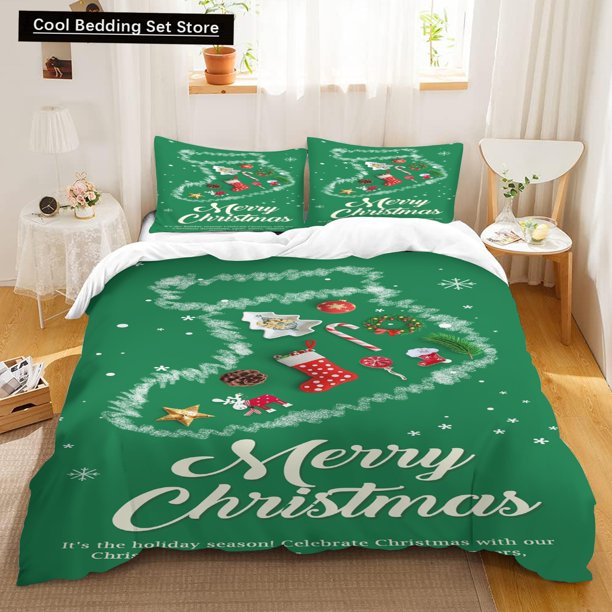 Duvet Cover Set, Christmas Design Bedding Cover and Pillowcase 75*50cm, Cartoon Children's Bedding Set with Zipper Gift