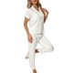 thumbnail image 4 of INSPIRE CHIC Conjunto de pijama de satén para mujer con botones, manga corta y pantalones largos, conjunto de ropa de dormir a rayas sólidas, talla S, blanco, 4 of 6