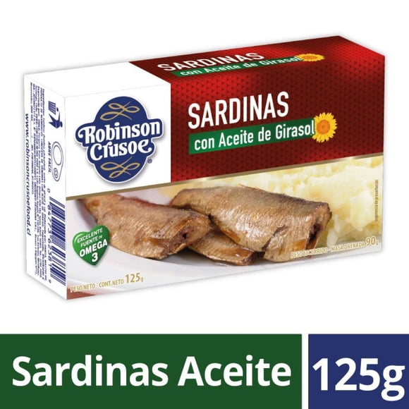 Sardina Aceite de Girasol Caja, Drenado 90 g - Neto 125 g