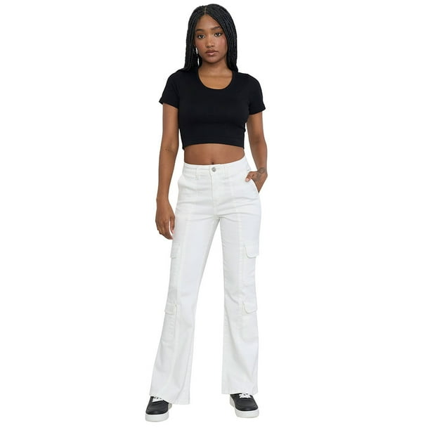 Jeans Mujer Flare Cargo Blanco Corona