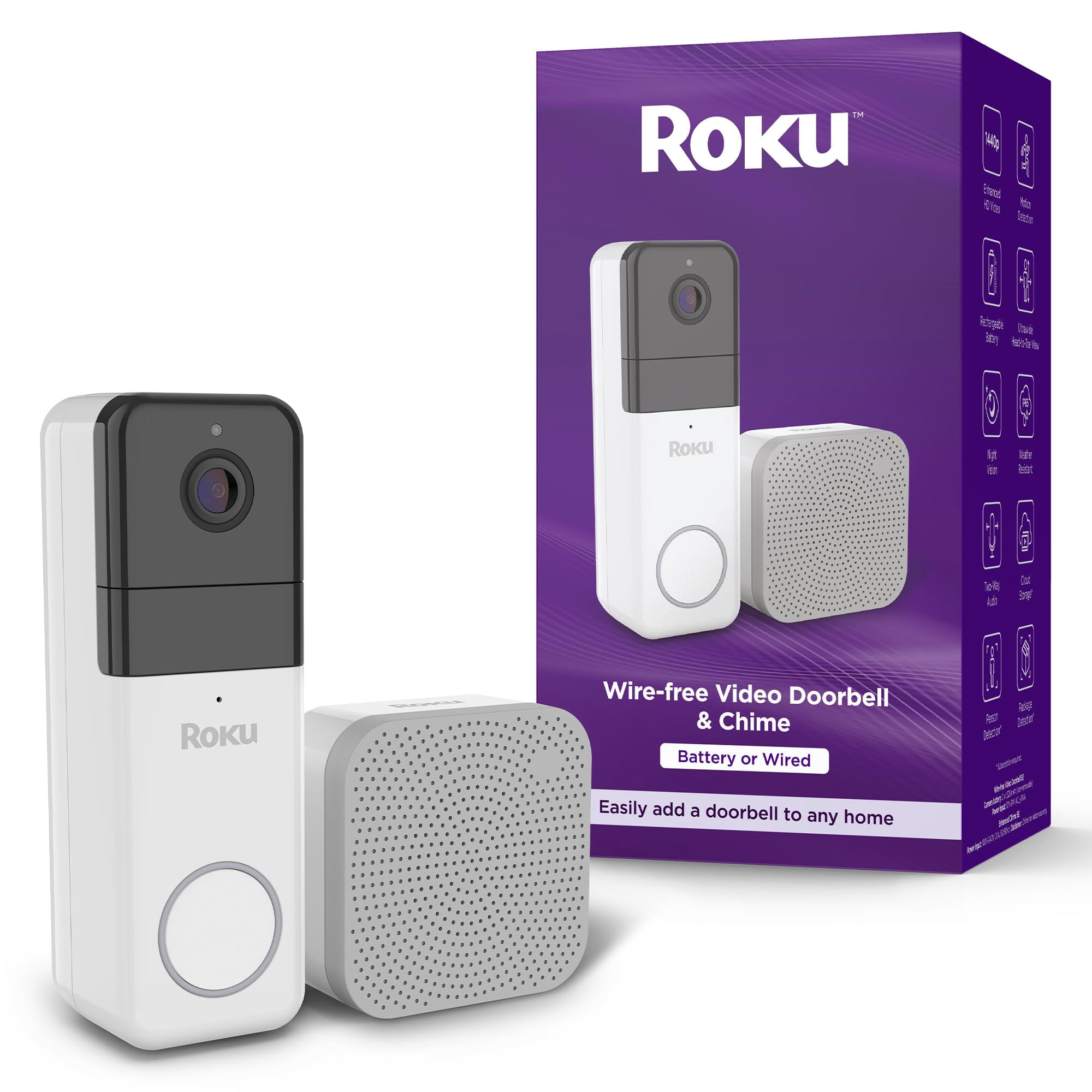 Timbre Con Vídeo Roku Smart Home 1440p Hd Night Vision