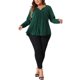 thumbnail image 2 of Agnes Orinda Blusas de Mujer Tallas Grandes Camisetas de Manga Larga con Cuello Entallado y Pliegues al Frente 4X Verde Oscuro, 2 of 6
