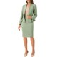thumbnail image 2 of INSPIRE CHIC Conjunto de Traje de Mujer Regreso a Clases para Maestras Conjuntos de Negocios Blazer Peplum sin Cuello Traje Formal de Falda Lápiz Conjunto de 2 Piezas L Verde Guisante, 2 of 6