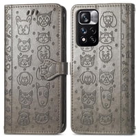 Funda Cartera Foxdock Para Xiaomi Redmi Note 11 Pro , Flip Pu Con Relieve De Gatos Y Perros, Tarjetero Y Soporte