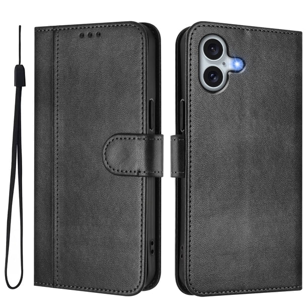 Funda Cartera para iphone 16 Plus Protección 360° con Ranuras para Tarjetas y Soporte Negro