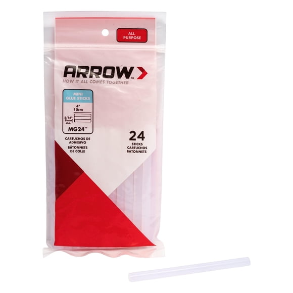 Barras de pegamento Arrow MG24-4 transparentes de 10 cm x 0,8 cm, 24 unidades