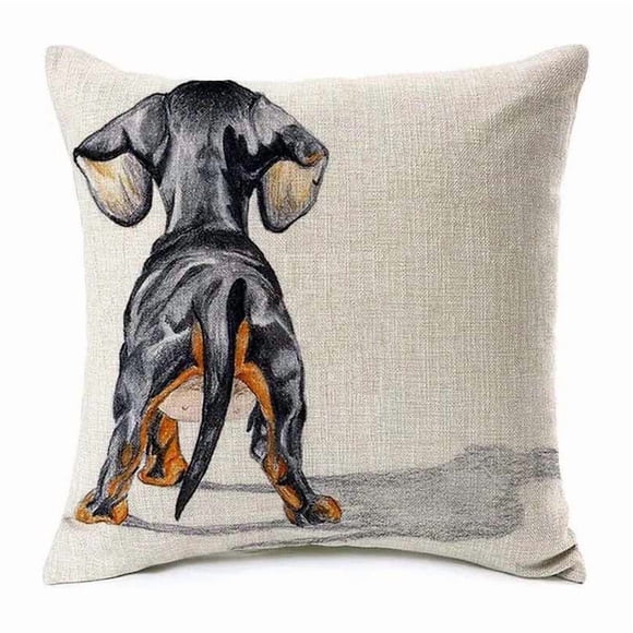 Funda Cojín Perro Salchicha Dachshund Espalda 45x45 Cm Blanco Animal
