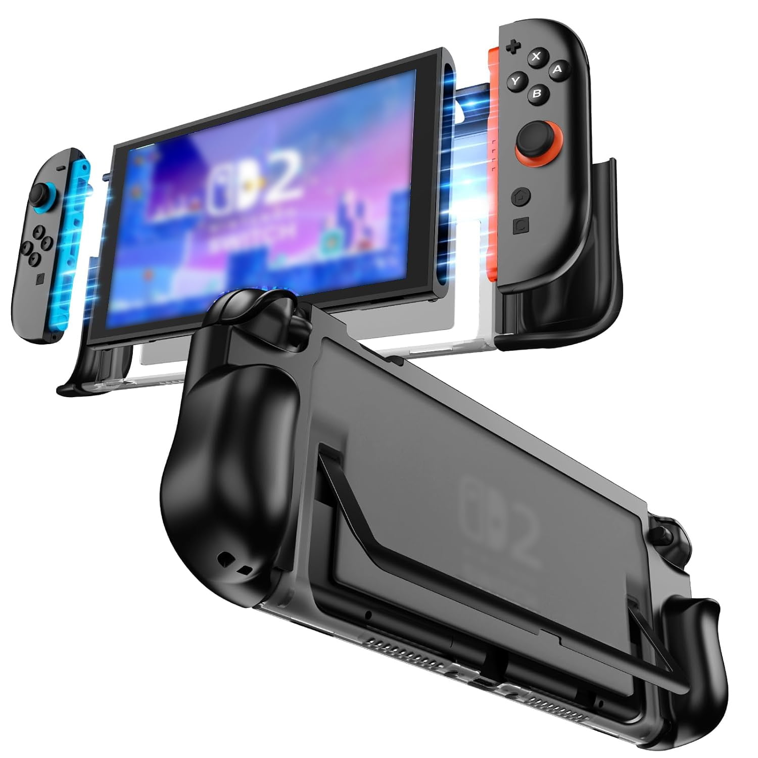 Genérico - Funda Protectora Acoplable Para Nintendo Switch 2 Cubierta Ergonómica De Tpu Soporte Plegable Para Joycons Fina Con Resistencia A Los Impactos Carcasa Dura Compatible Con La Consola Switch2 Y Soporte