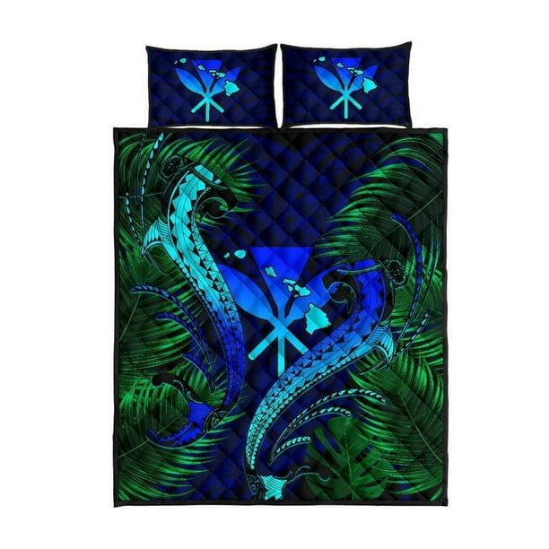Juego de Cama Colcha Hawaii Shark Polynesian Tropical - Azul