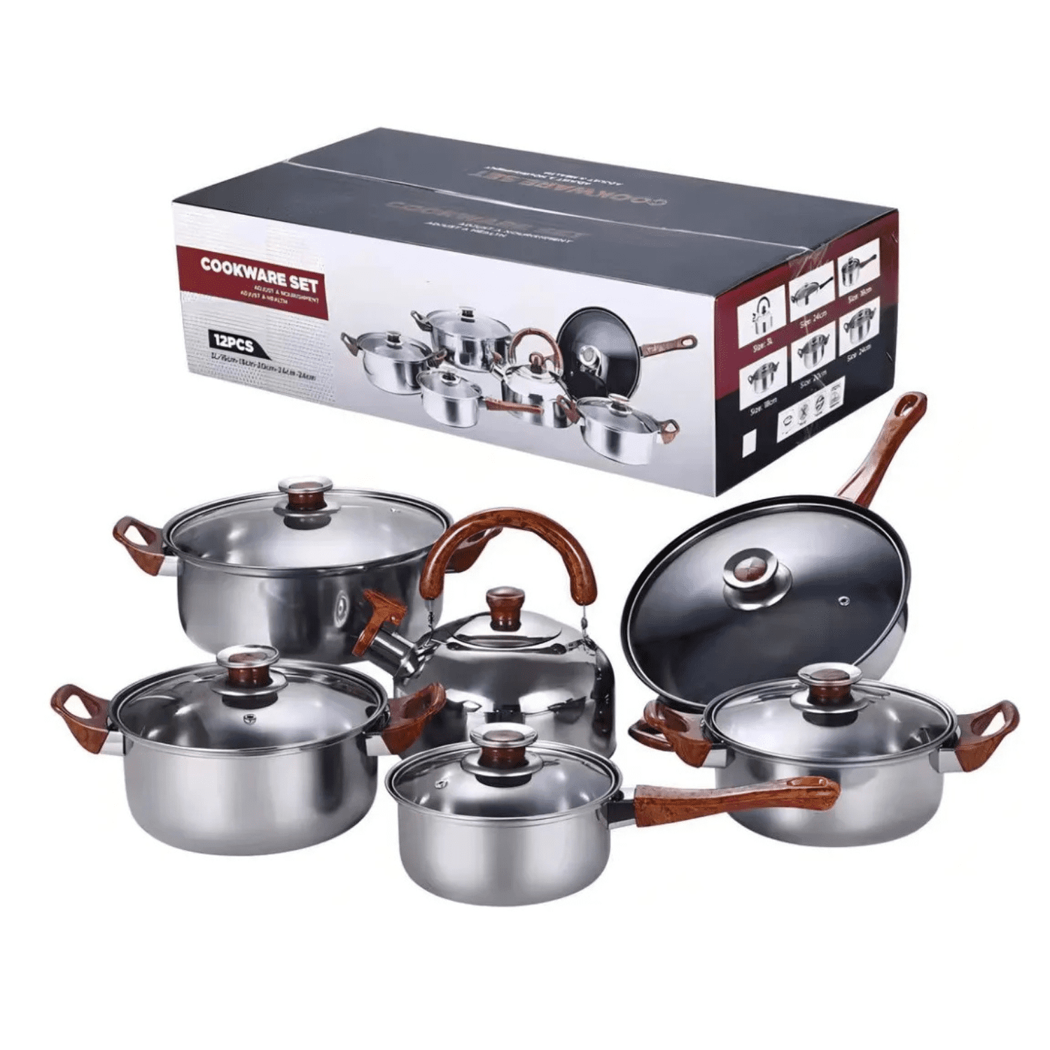 Genérico - Juego De Batería Olla 12 Piezas Acero Inoxidable