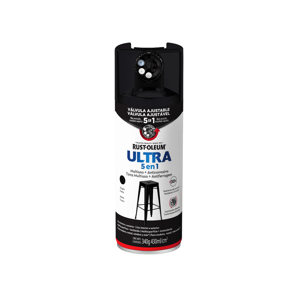 Rust-oleum - Pintura En Spray Ultra 5 En 1 Multisuperficie Anticorrosiva Negro Mate 340 G