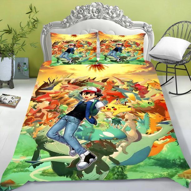 Cartoon Duvet Cover Set For Children Pikachu Anime Comforter King Size Quilt Queen Grade A 3D Bedroom Bedding Bed Sheets