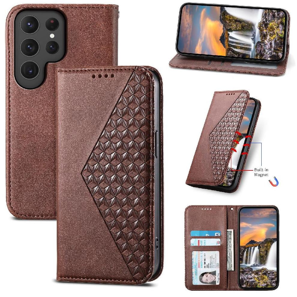 Funda Flip Foxdock Para Samsung Galaxy S24 Ultra , Estilo Billetera Con Diseño Rombo, Correa De Mano Y Soporte, Uso Diario