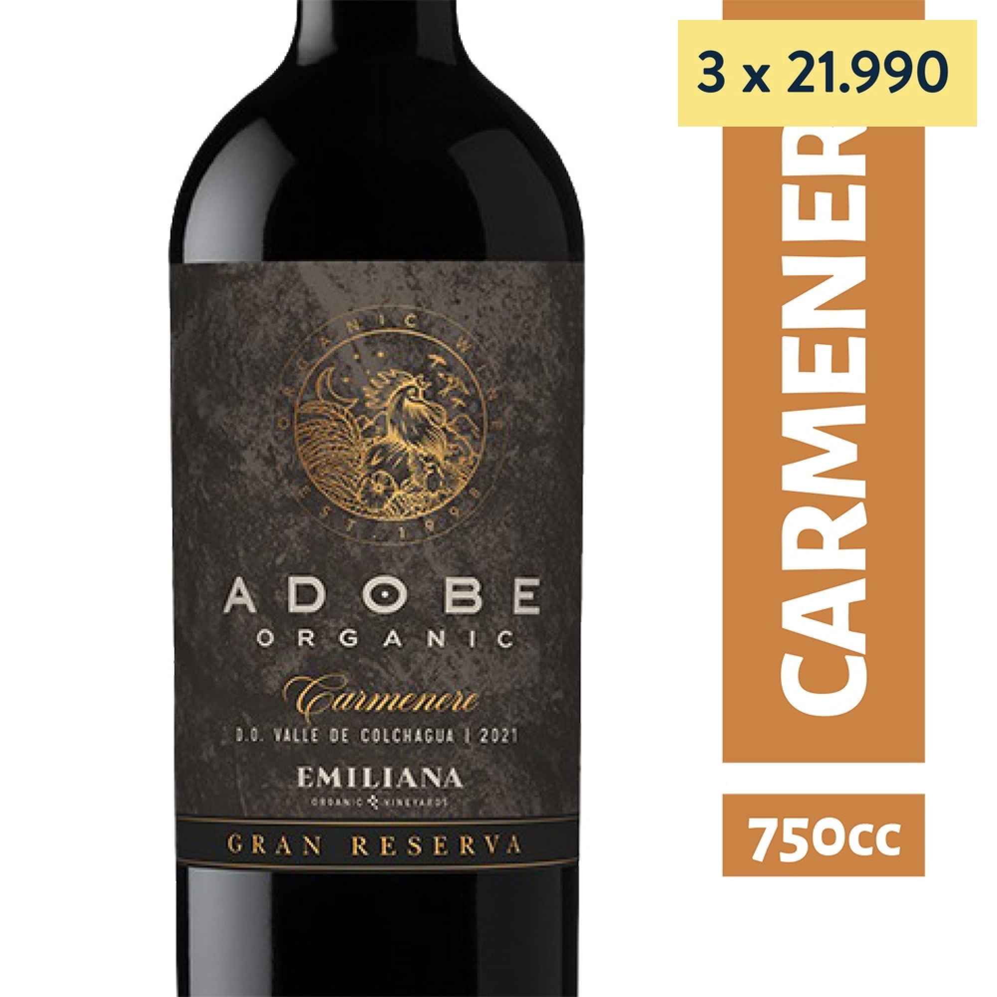 Vino Tinto Carmenere Gran Reserva 13.5° Botella 750 ml Adobe