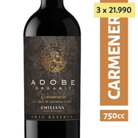 Vino Tinto Carmenere Gran Reserva 13.5° Botella 750 Ml Adobe