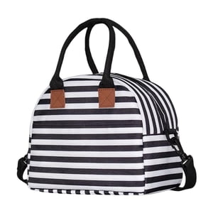 Magideal - Bolsa Térmica Aislada Para El Almuerzo, Contenedor Portátil Resistente Al Agua Para El Almuerzo, Bolsa Refrigeradora, Bolsa Reutilizable Para Viajes, Rayas Blancas Negras